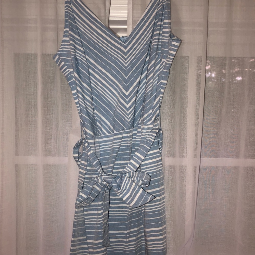 blue/white striped wrap romper
